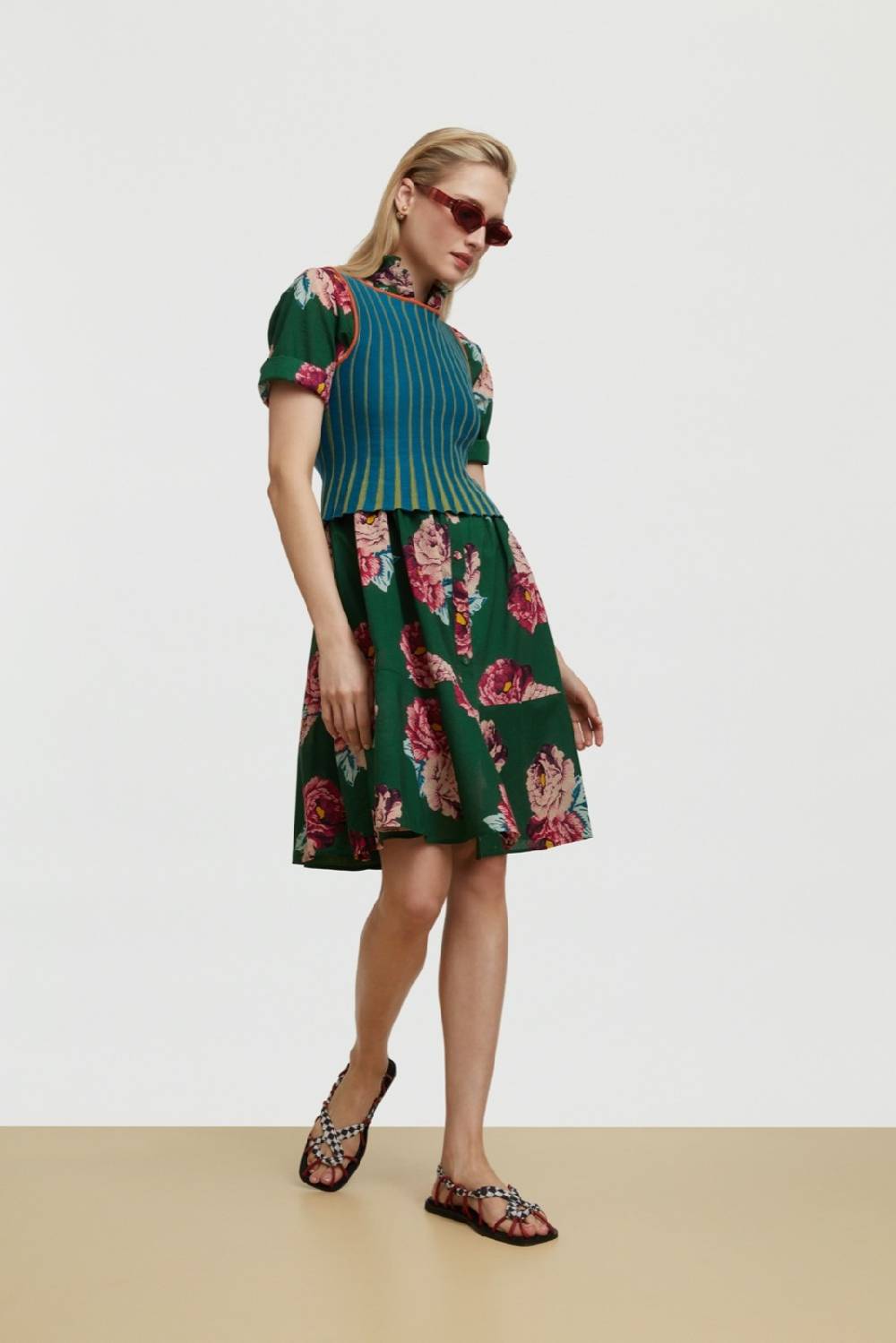 Lisa Corti abito greta folk rose green Vendite Flash