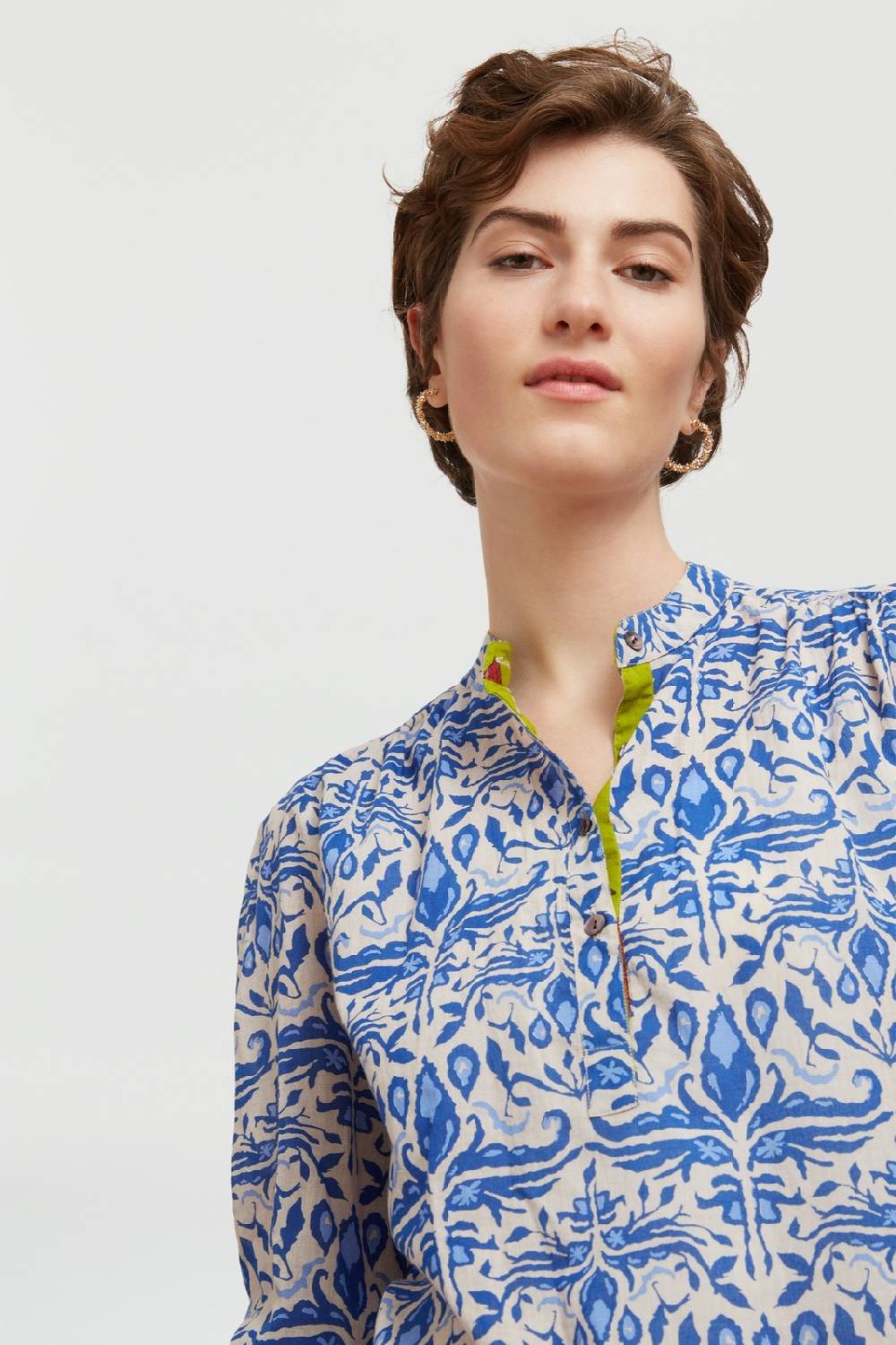 Lisa Corti camicia batumi abhanery damasque blue Offerta per la Festa della Mamma