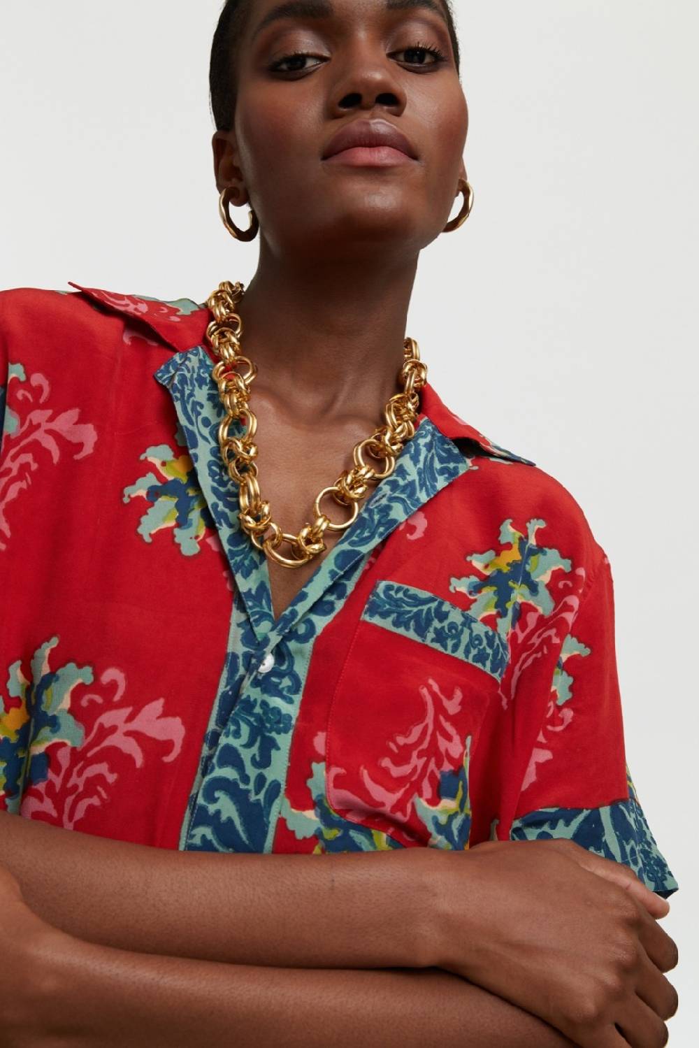 Lisa Corti camicia foulard tangeri flower coral Online Outlet