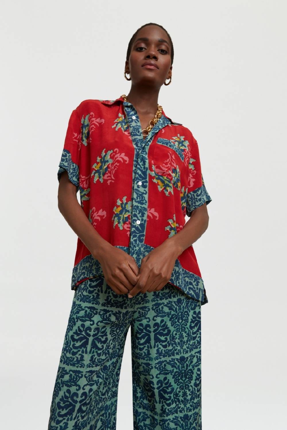Lisa Corti camicia foulard tangeri flower coral Online Outlet