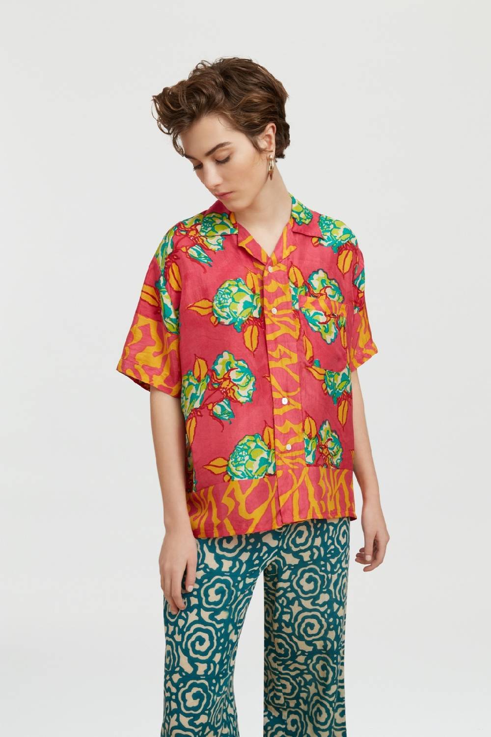 Lisa Corti camicia bowling rosa spina geranium Offerte esclusive