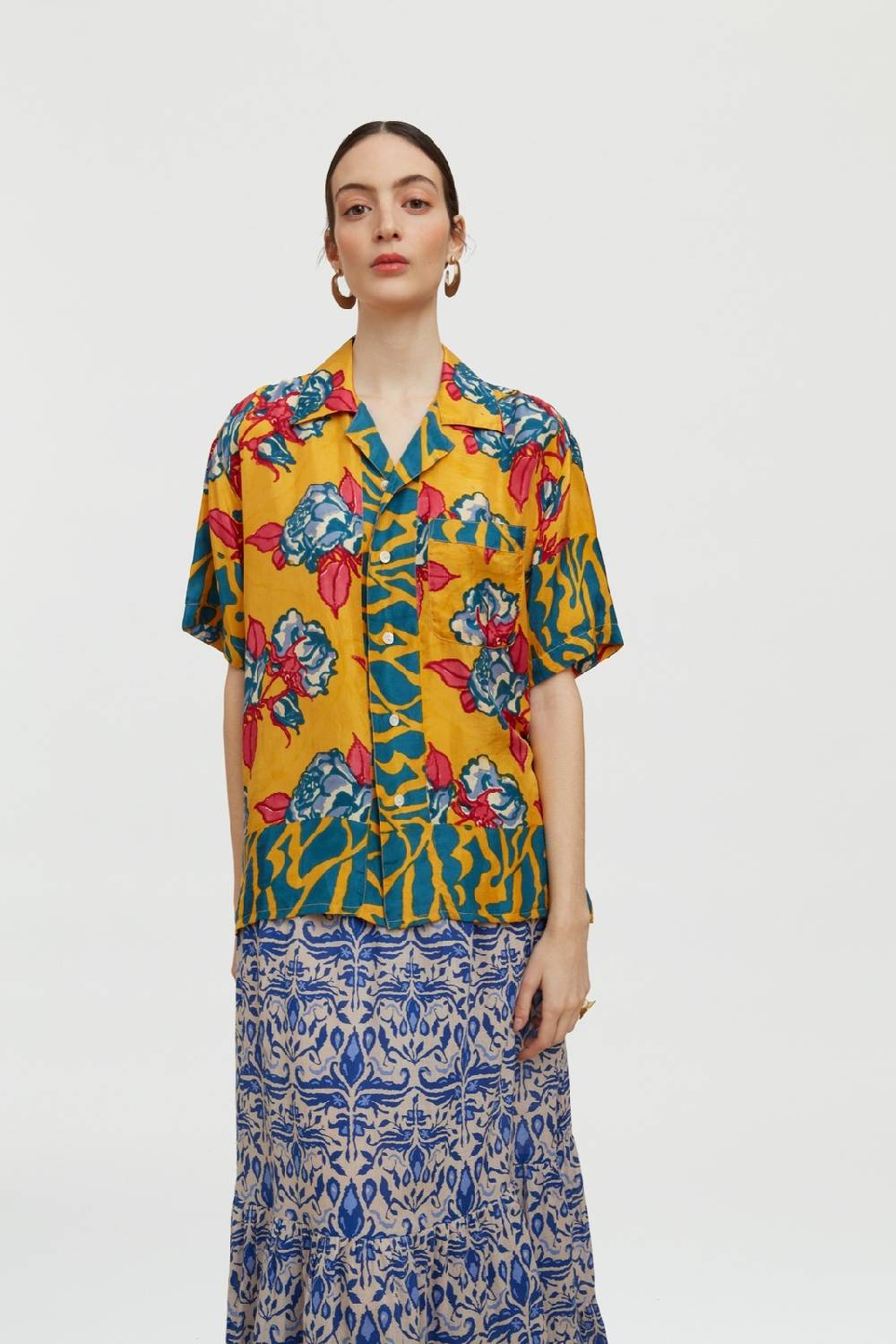 Lisa Corti camicia bowling shirt rosa spina orange Grandi sconti