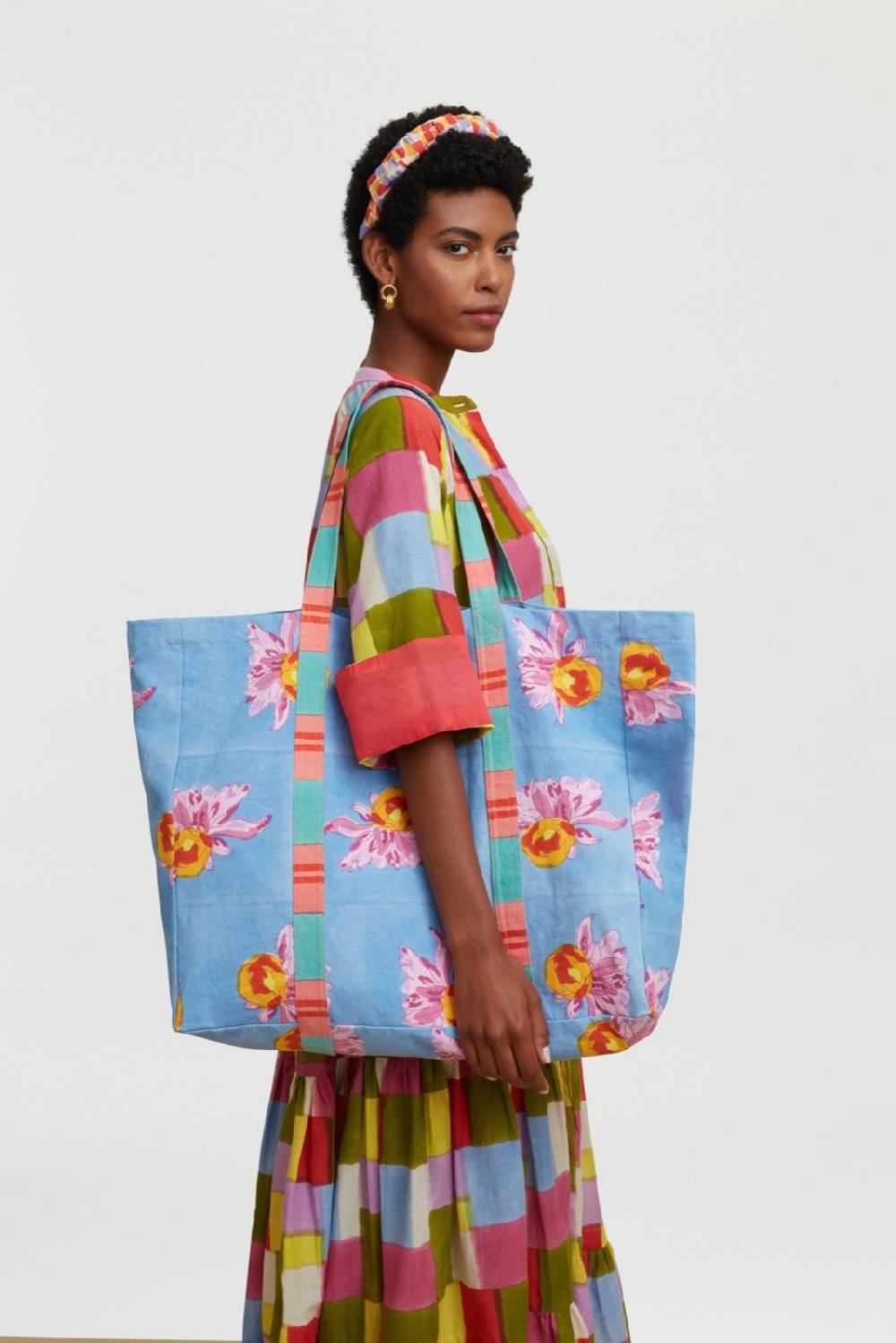 Lisa Corti borsa shopping arabesque flower light blue Fino al 60% di sconto