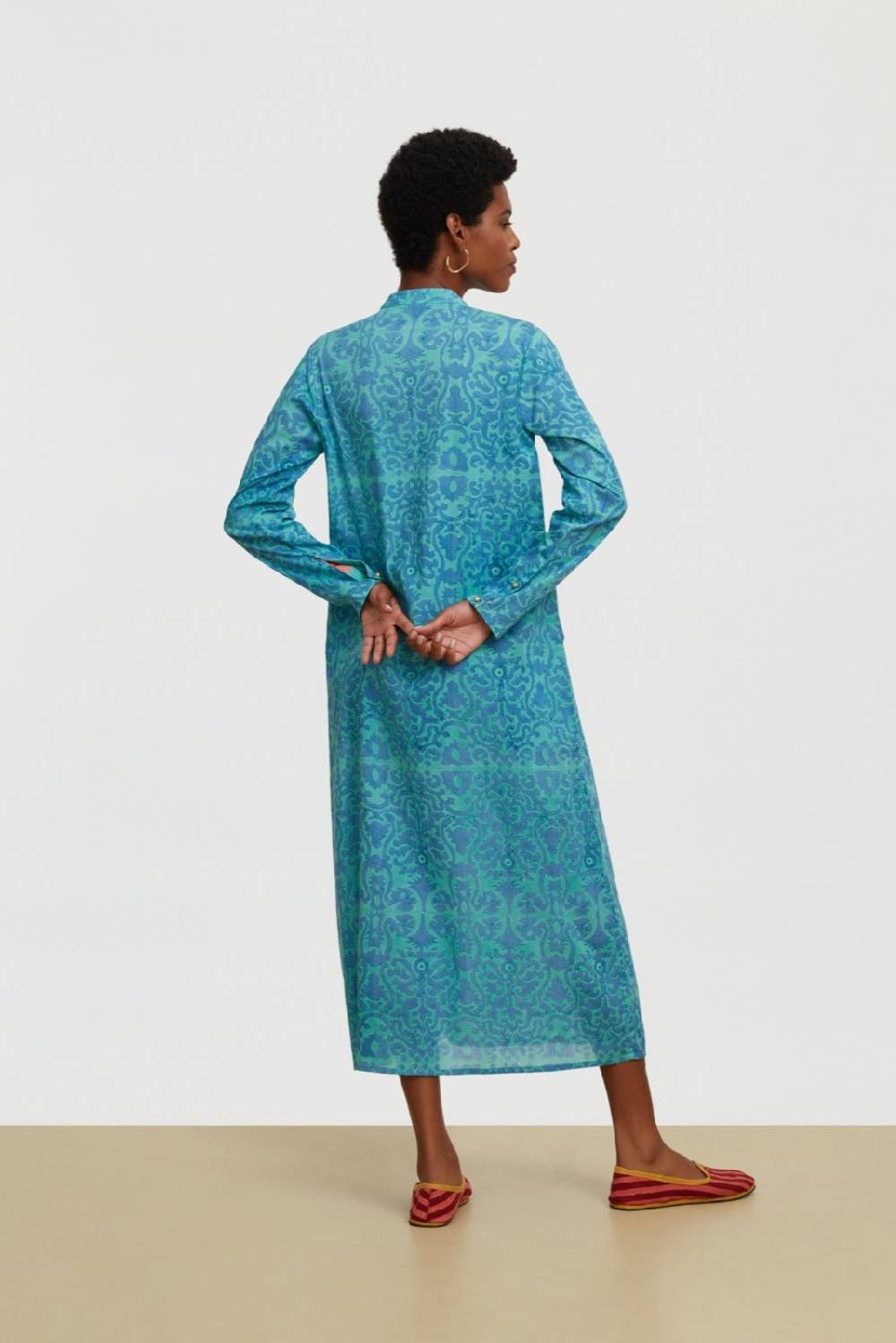 Lisa Corti kurta lunga damask design blue Super sconto