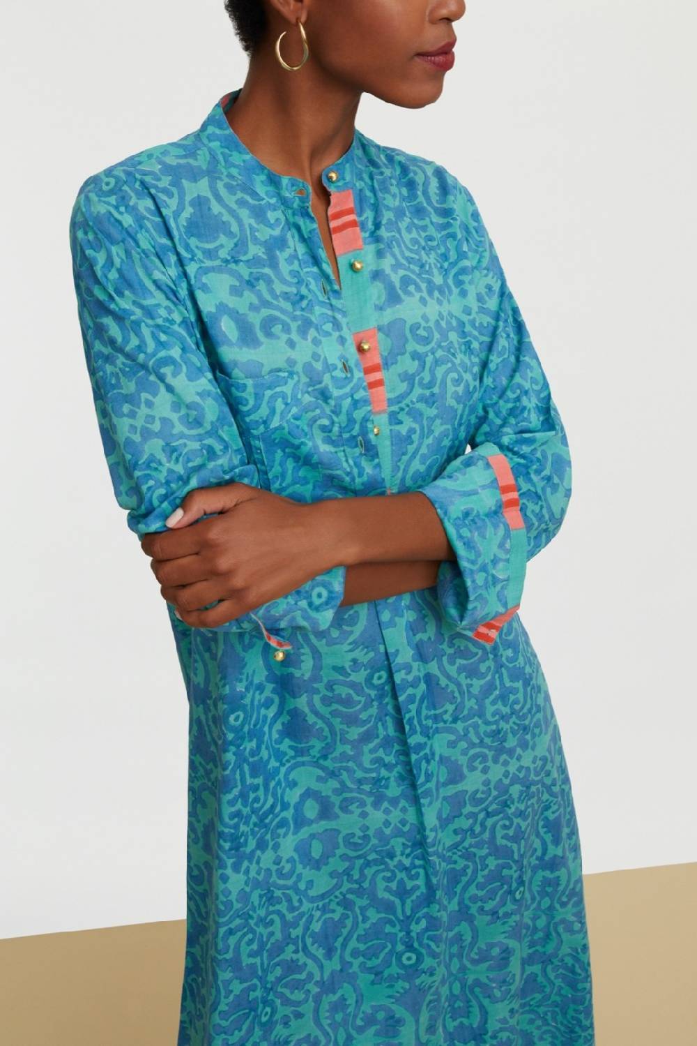 Lisa Corti kurta lunga damask design blue Super sconto