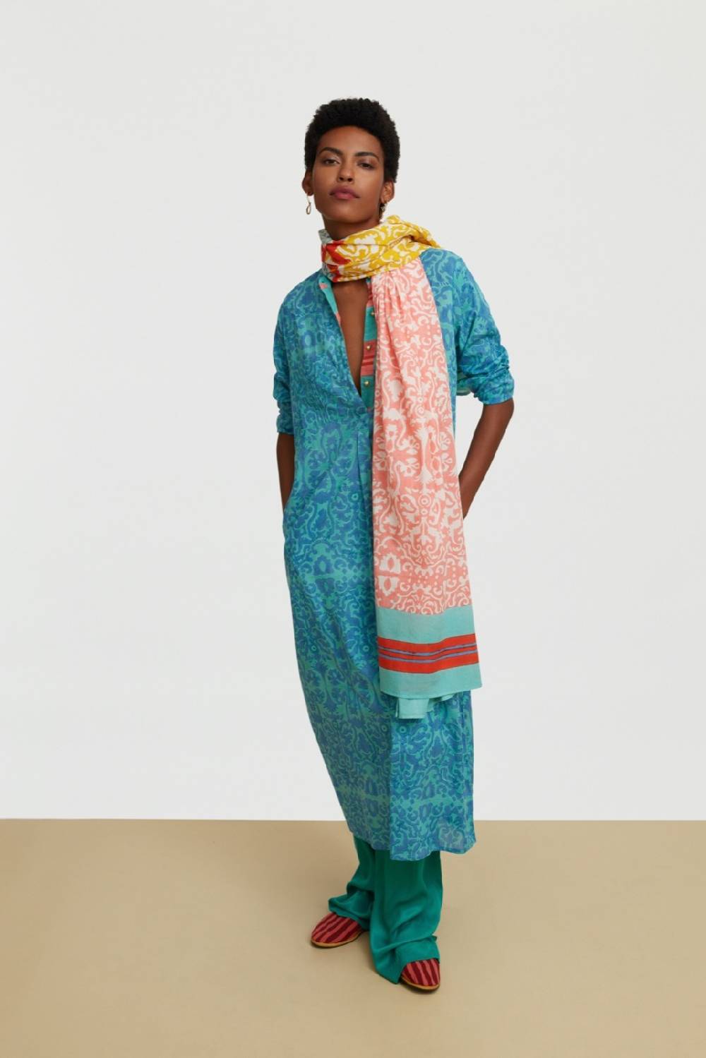 Lisa Corti kurta lunga damask design blue Super sconto