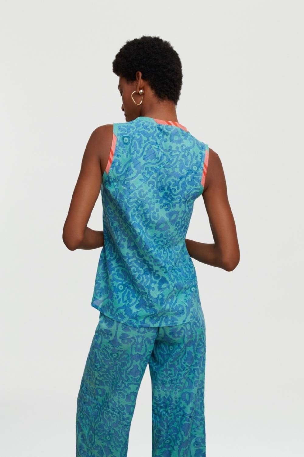 Lisa Corti top banyan damask design blue Enormi sconti