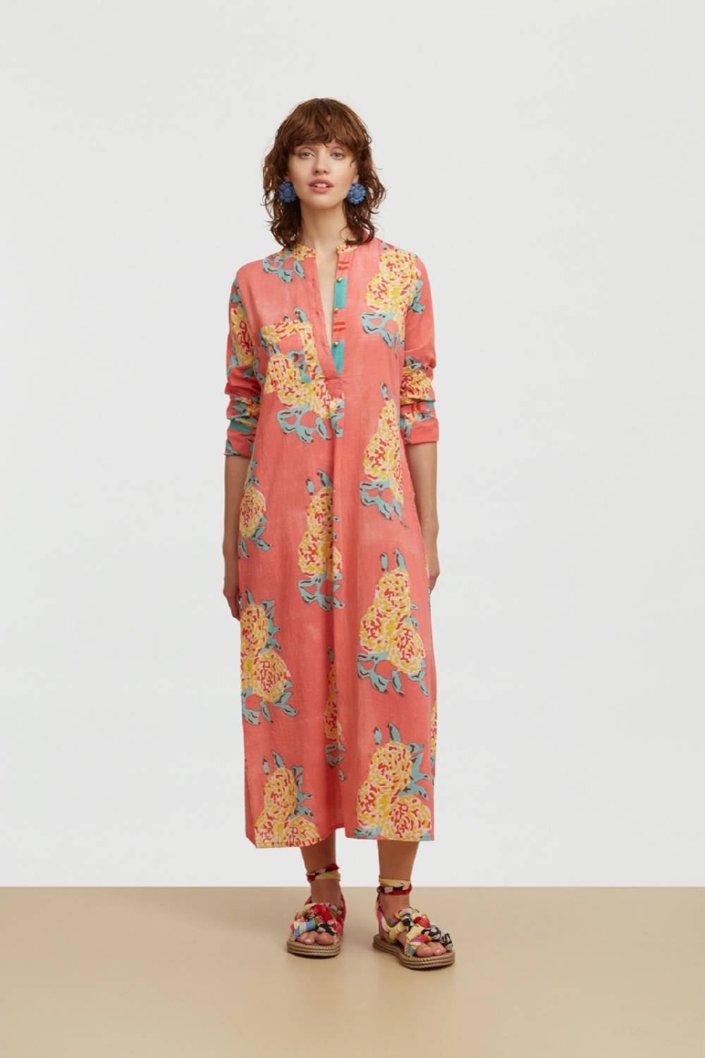 Lisa Corti kurta lunga leopard flower old pink