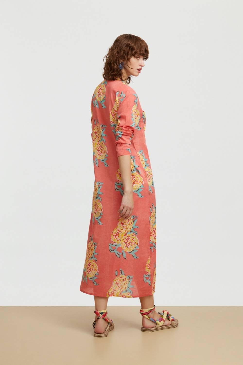Lisa Corti kurta lunga leopard flower old pink Black Friday Prezzi