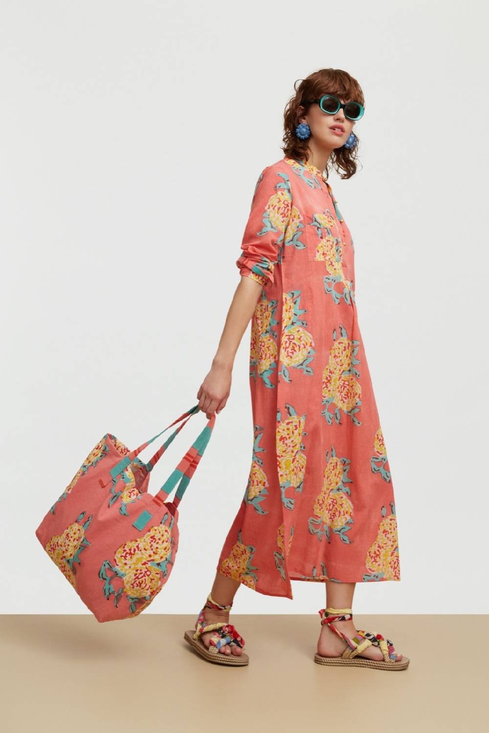 Lisa Corti kurta lunga leopard flower old pink Black Friday Prezzi