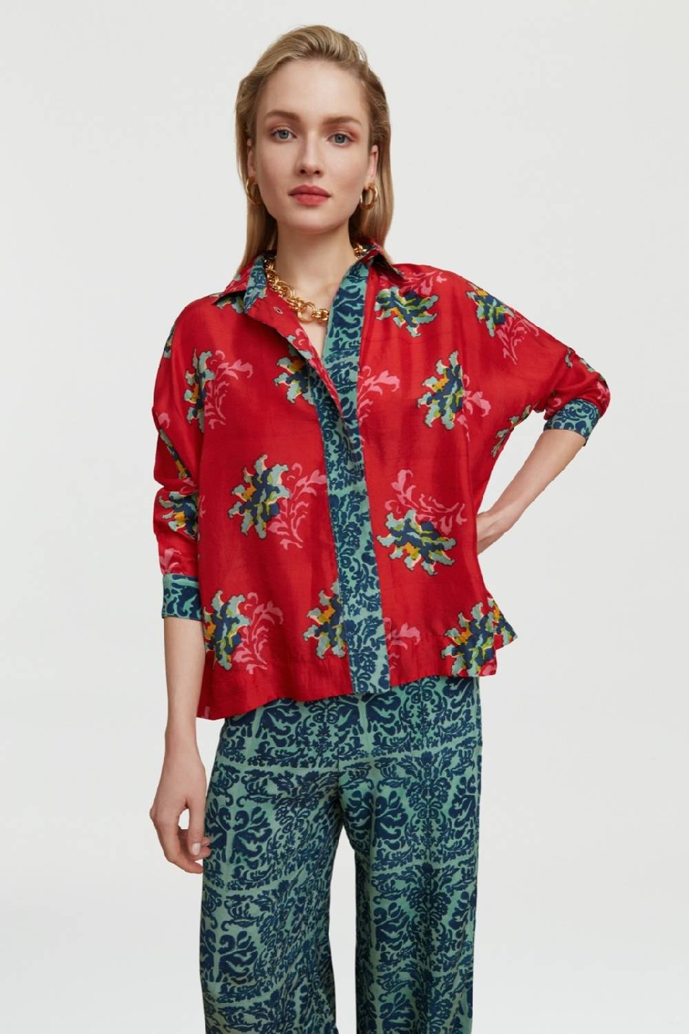 Lisa Corti camicia dahlia tangeri flower coral Qualità