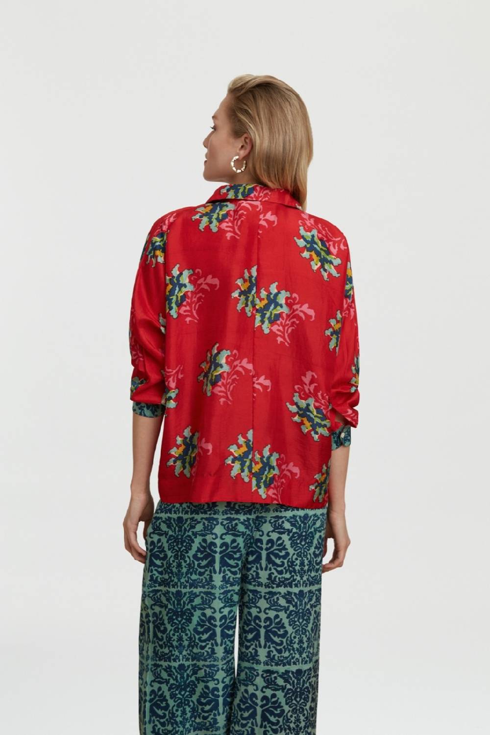 Lisa Corti camicia dahlia tangeri flower coral Qualità