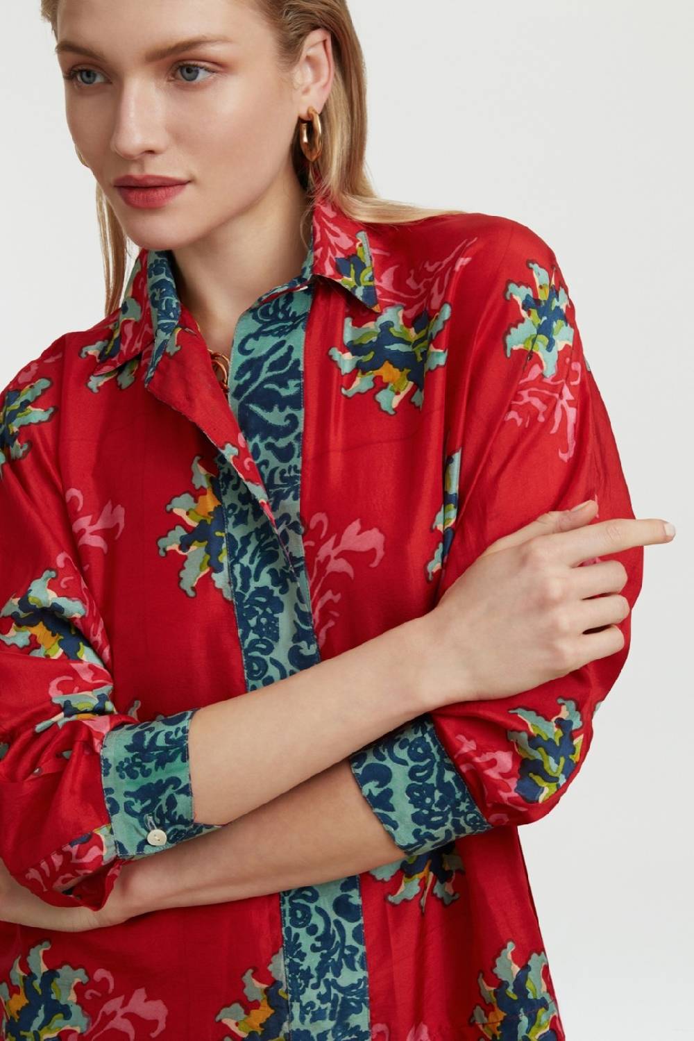 Lisa Corti camicia dahlia tangeri flower coral Qualità