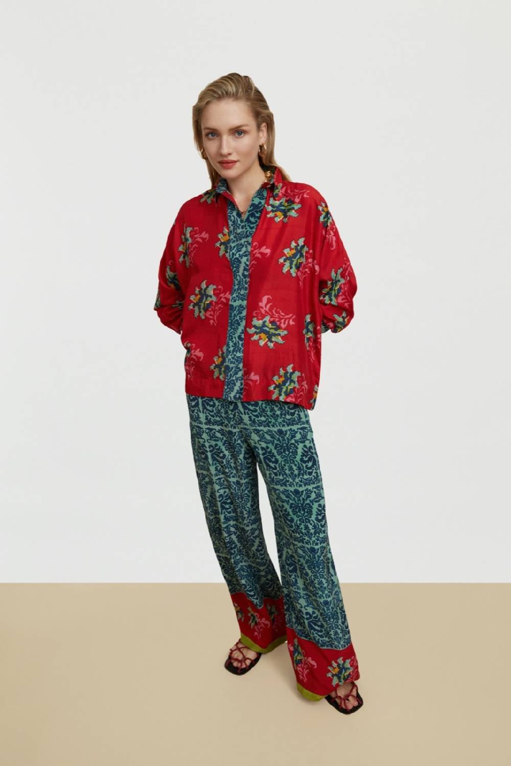 Lisa Corti camicia dahlia tangeri flower coral Qualità