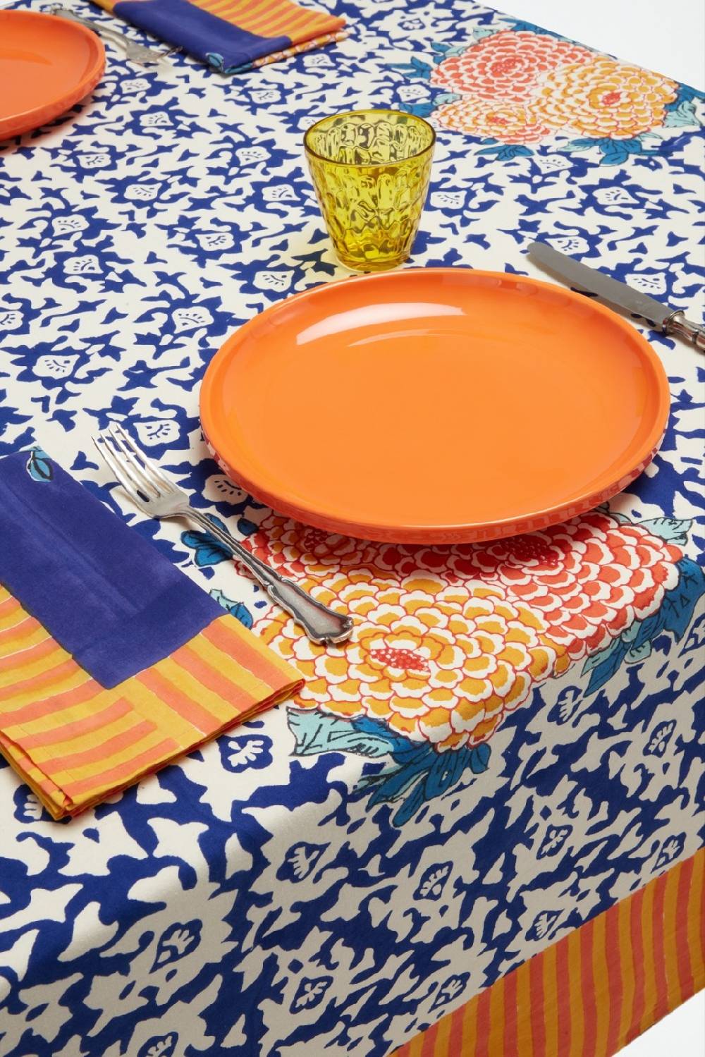 Lisa Corti telo mussola di cotone 220x220cm arabesque corolla blue natural Pezzi Unici