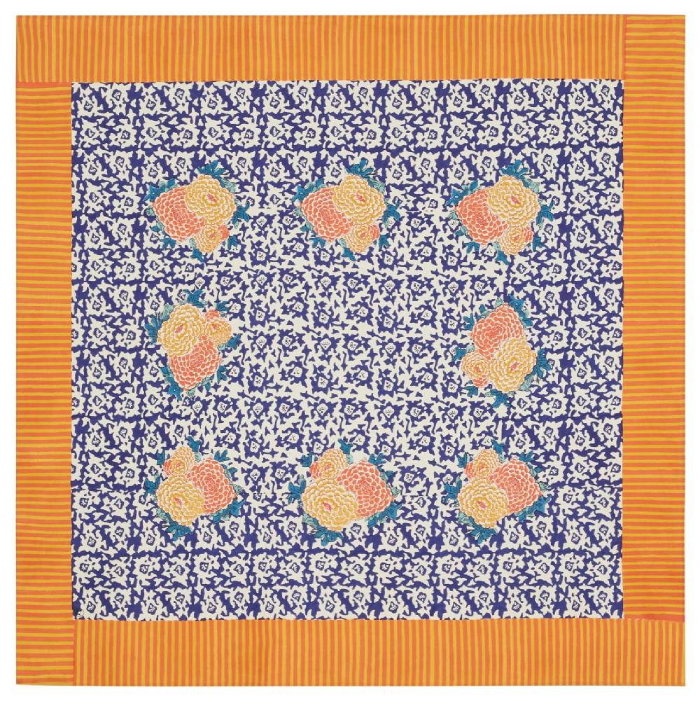 Lisa Corti telo cotone 180x180cm arabesque corolla blue natural Acquista Ora