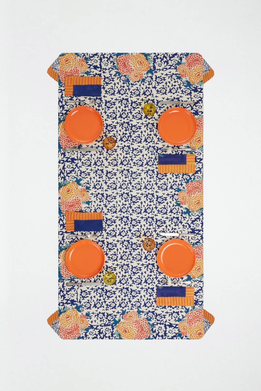 Lisa Corti telo cotone 180x180cm arabesque corolla blue natural Acquista Ora
