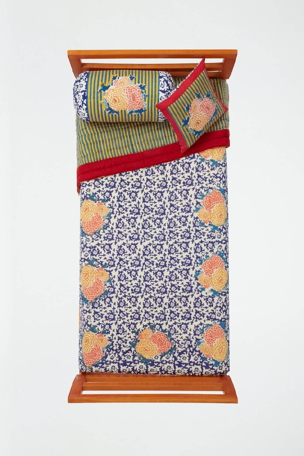 Lisa Corti trapunta reversibile 180x270cm arabesque corolla blue natural Offerta Anniversario