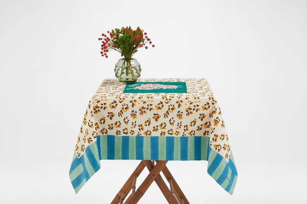 Lisa Corti telo cotone 110x110cm leopard stripes green Saldi Di Fabbrica