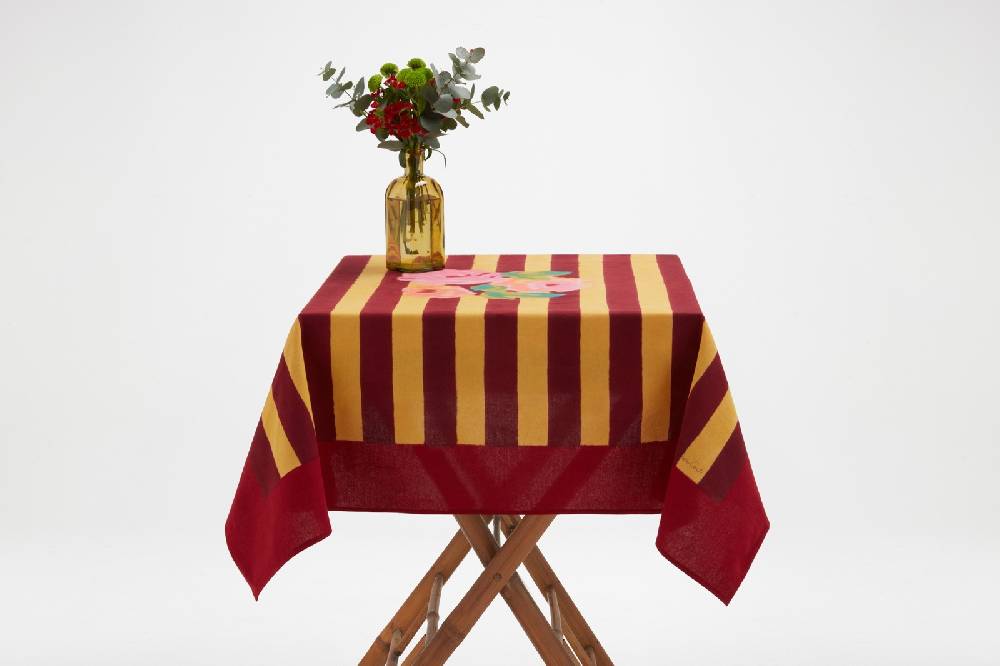 Lisa Corti telo cotone 110x110cm nizam stripes mustard maroon In Saldo