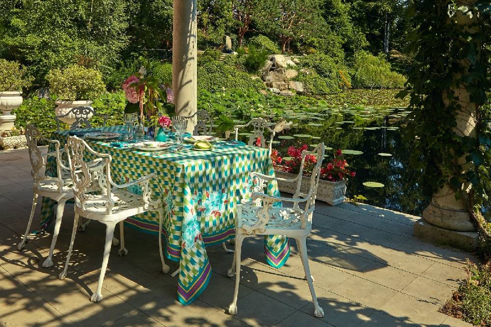 Lisa Corti telo lino 110x110cm veranda design peacock green Negozio online di fabbrica