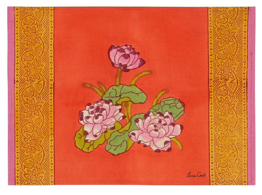 Lisa Corti tovaglietta cotone 35x48cm tea flower orange Sconto di tempo limitato