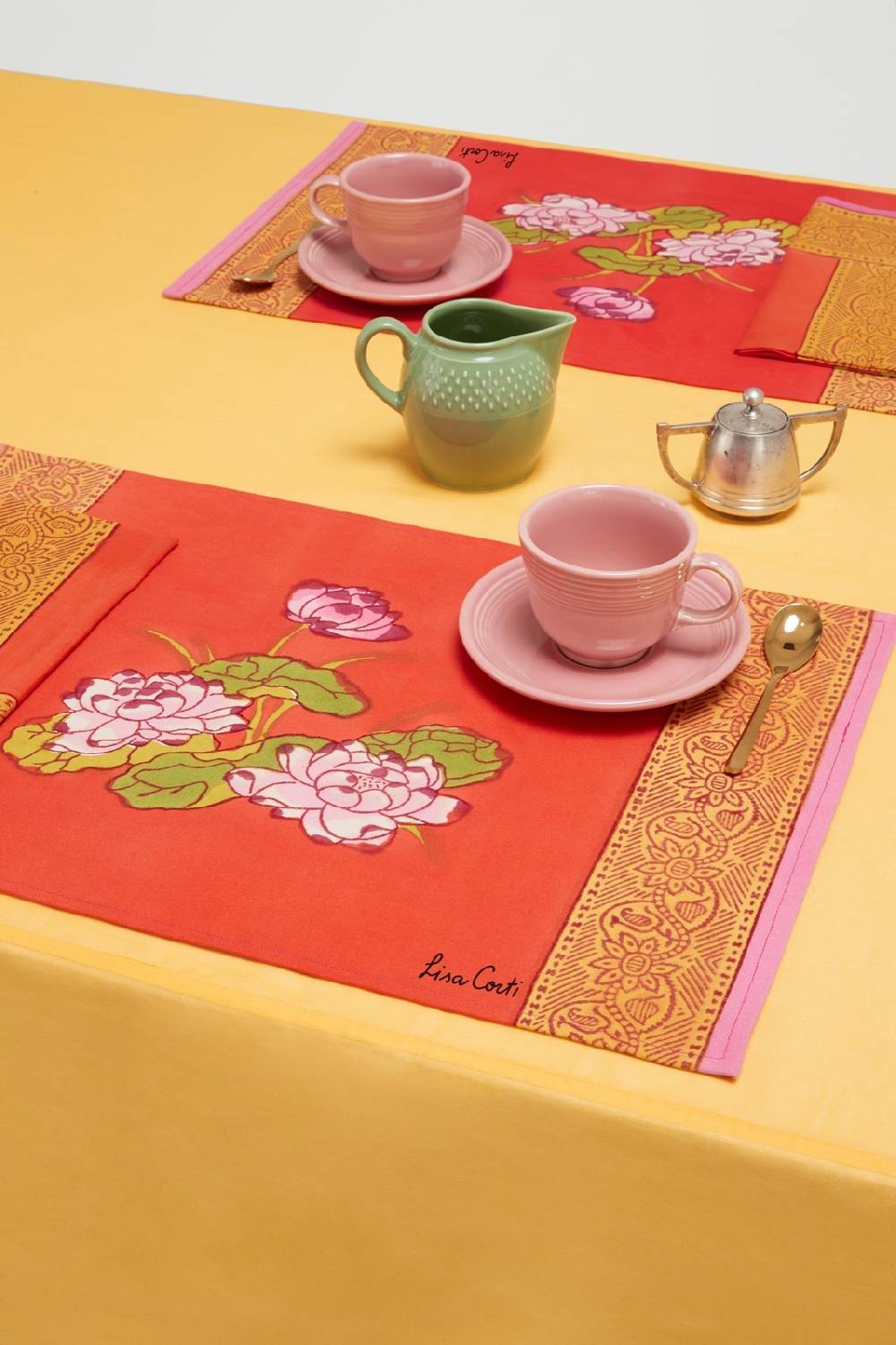 Lisa Corti tovaglietta cotone 35x48cm tea flower orange Sconto di tempo limitato