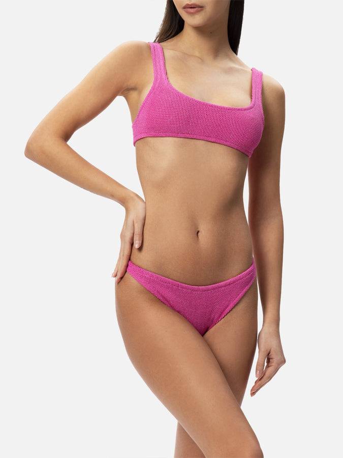 Mc2 Saint Barth Bikini da donna classico a bralette crinkle fucsia con filato di lurex Sconto