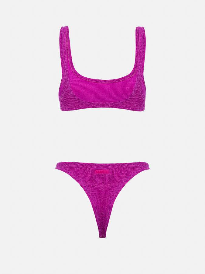 Mc2 Saint Barth Bikini da donna classico a bralette crinkle fucsia con filato di lurex Sconto