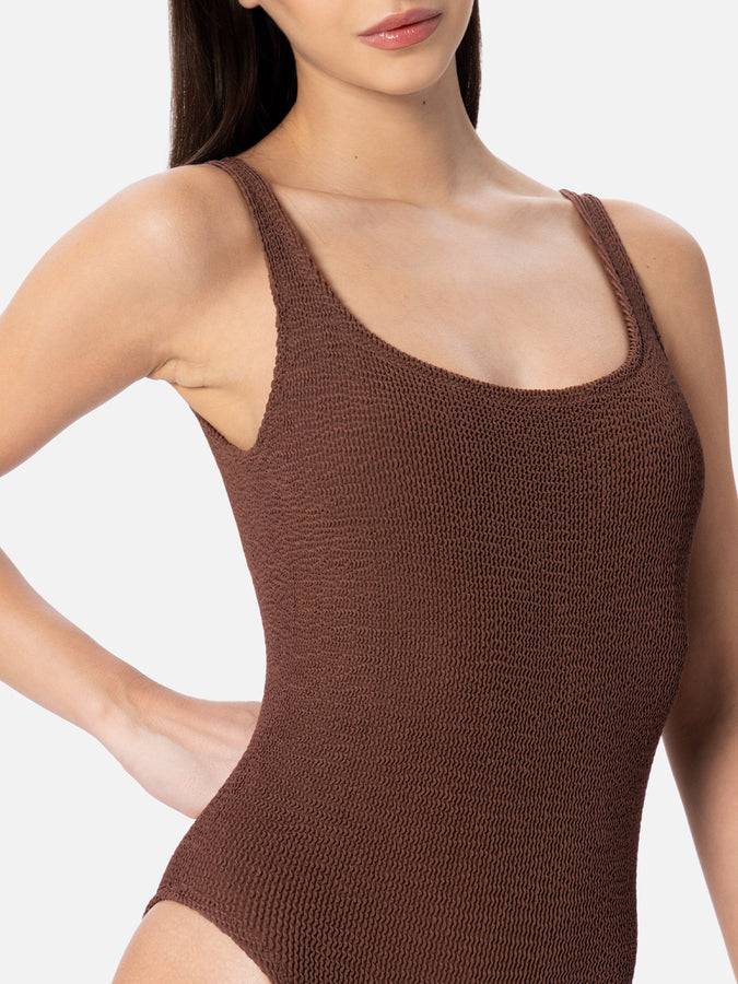 Mc2 Saint Barth Costume intero da donna marrone crinkle Lora In Vendita