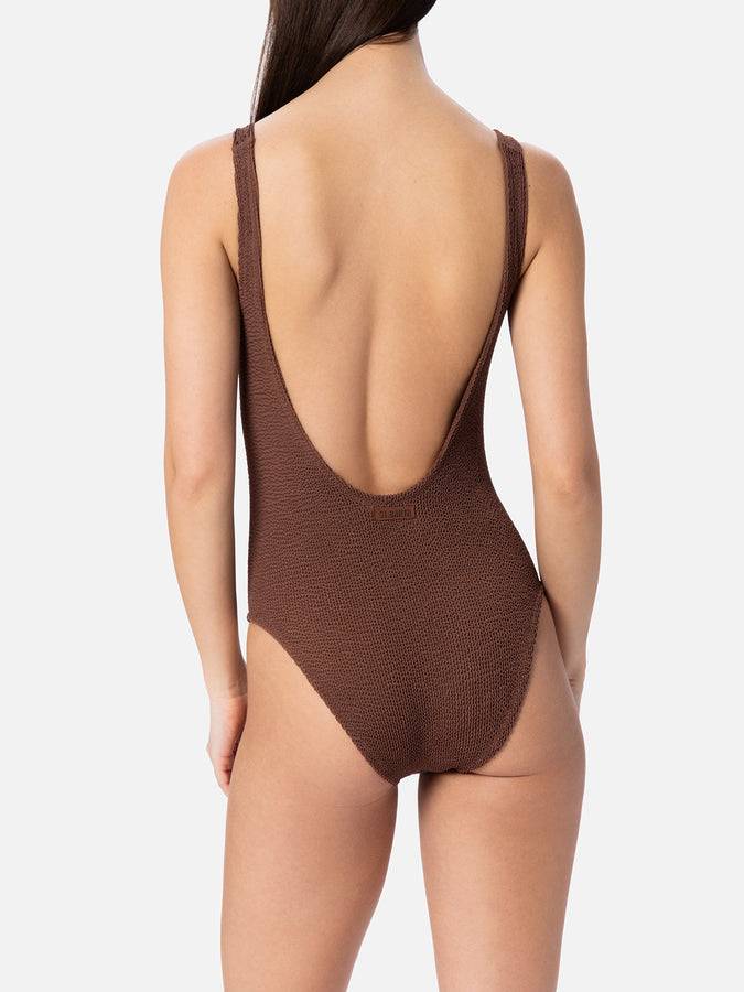 Mc2 Saint Barth Costume intero da donna marrone crinkle Lora In Vendita