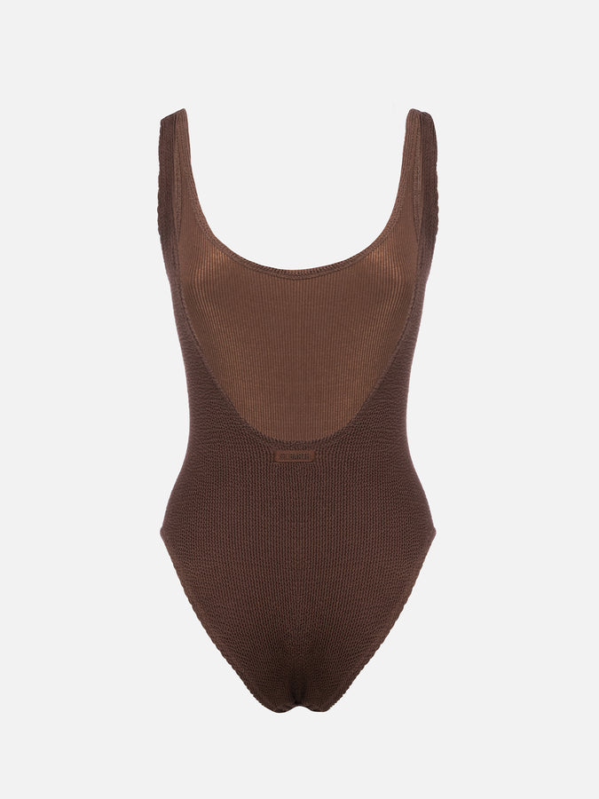 Mc2 Saint Barth Costume intero da donna marrone crinkle Lora In Vendita