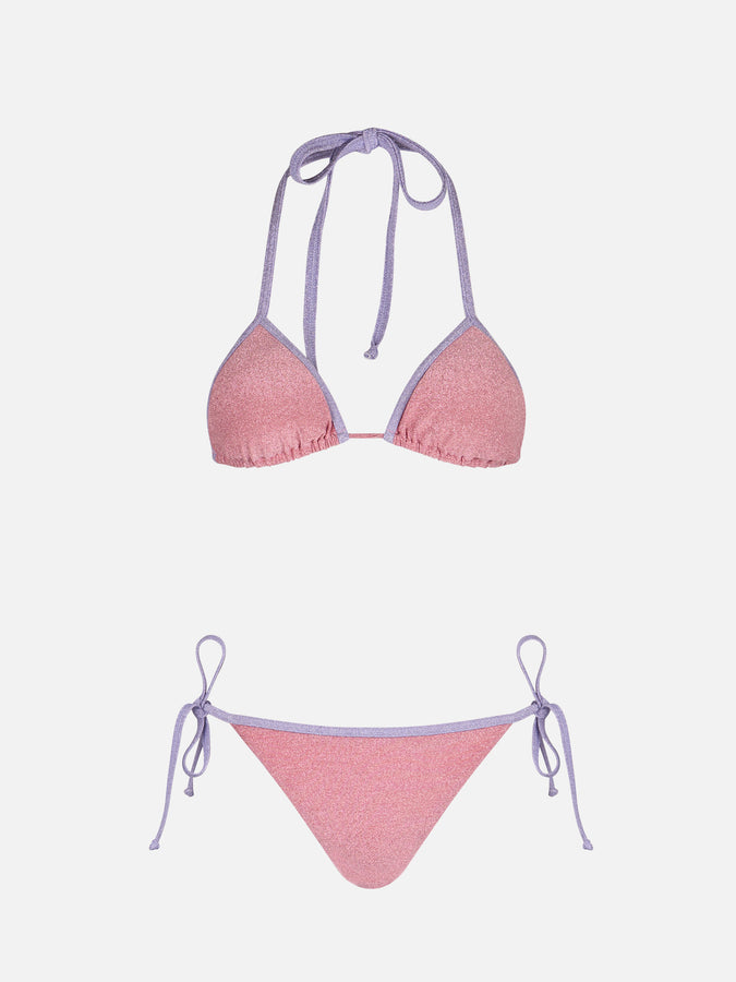 Mc2 Saint Barth Bikini da donna a triangolo rosa Leah Marielle in lurex con bordino Vendita Calda