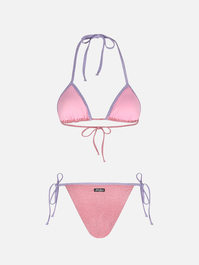 Mc2 Saint Barth Bikini da donna a triangolo rosa Leah Marielle in lurex con bordino Vendita Calda