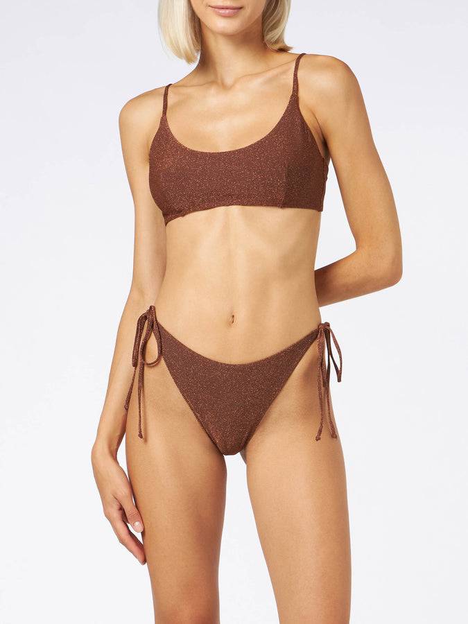 Mc2 Saint Barth Bikini da donna a bralette in lurex marrone Negozio