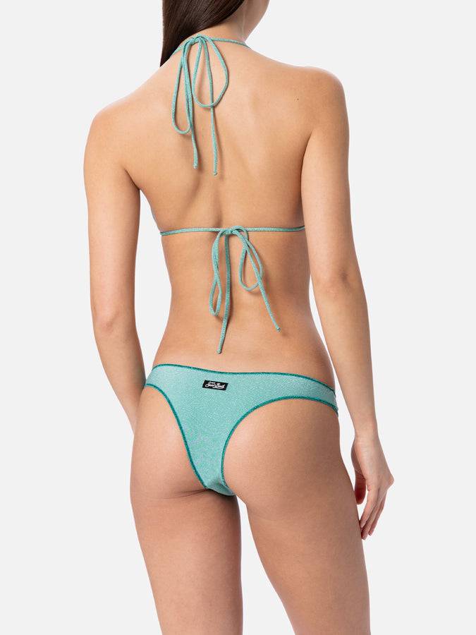 Mc2 Saint Barth Bikini da donna a triangolo verde acqua in lurex Leah Naomi Nuova