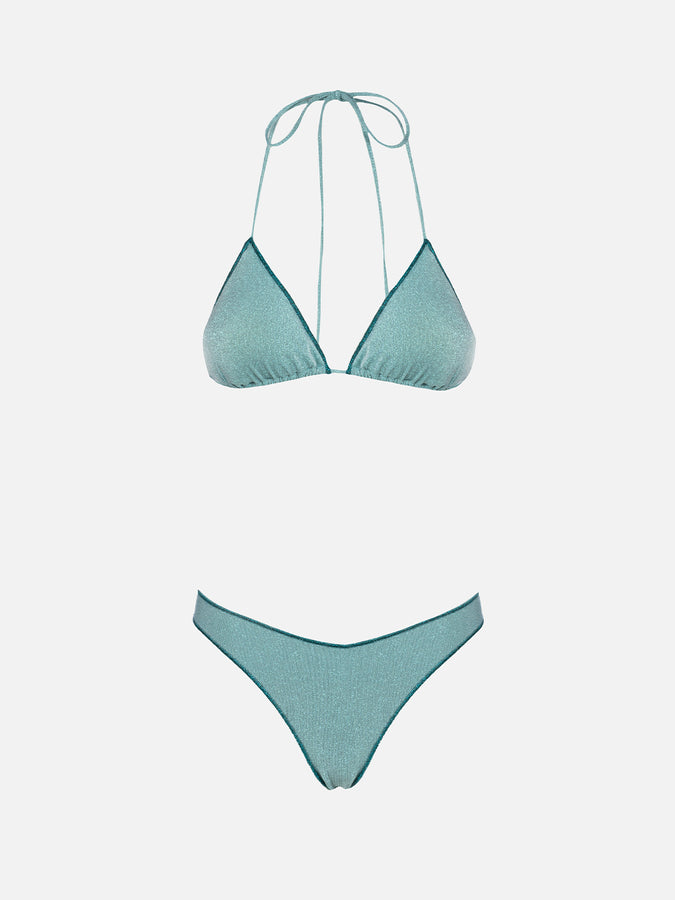 Mc2 Saint Barth Bikini da donna a triangolo verde acqua in lurex Leah Naomi Nuova