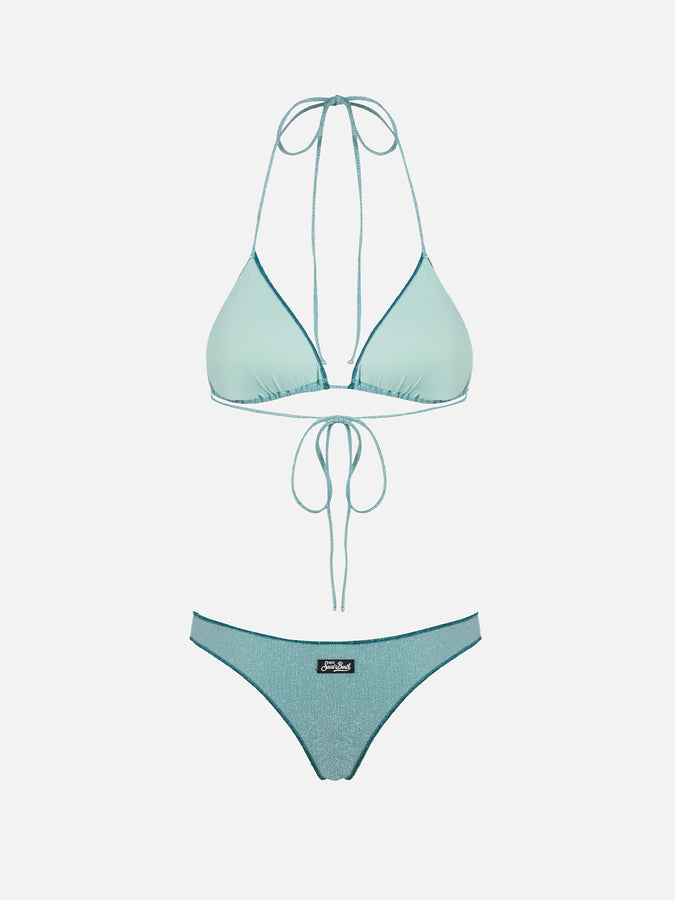 Mc2 Saint Barth Bikini da donna a triangolo verde acqua in lurex Leah Naomi Nuova
