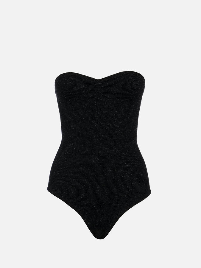 Mc2 Saint Barth Costume intero da donna senza spalline in lurex nero Soleil In Linea