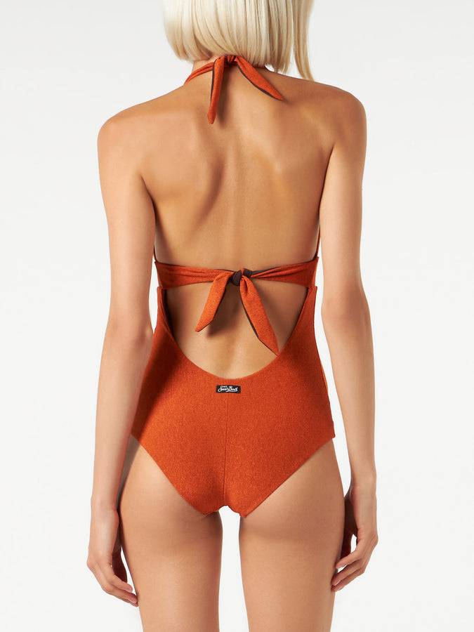Mc2 Saint Barth Costume intero in lurex arancione Spedizione Gratuita