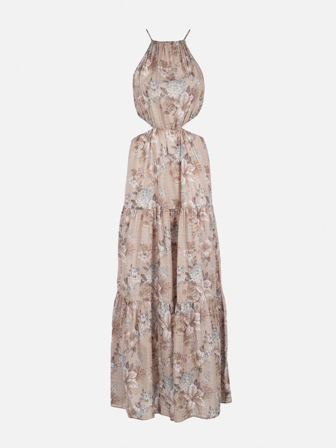 Mc2 Saint Barth woman cut out long dress Kaby with flower print In Vendita