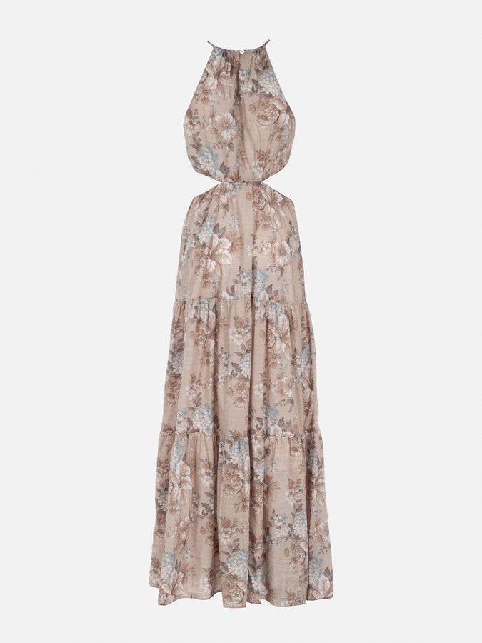 Mc2 Saint Barth woman cut out long dress Kaby with flower print In Vendita