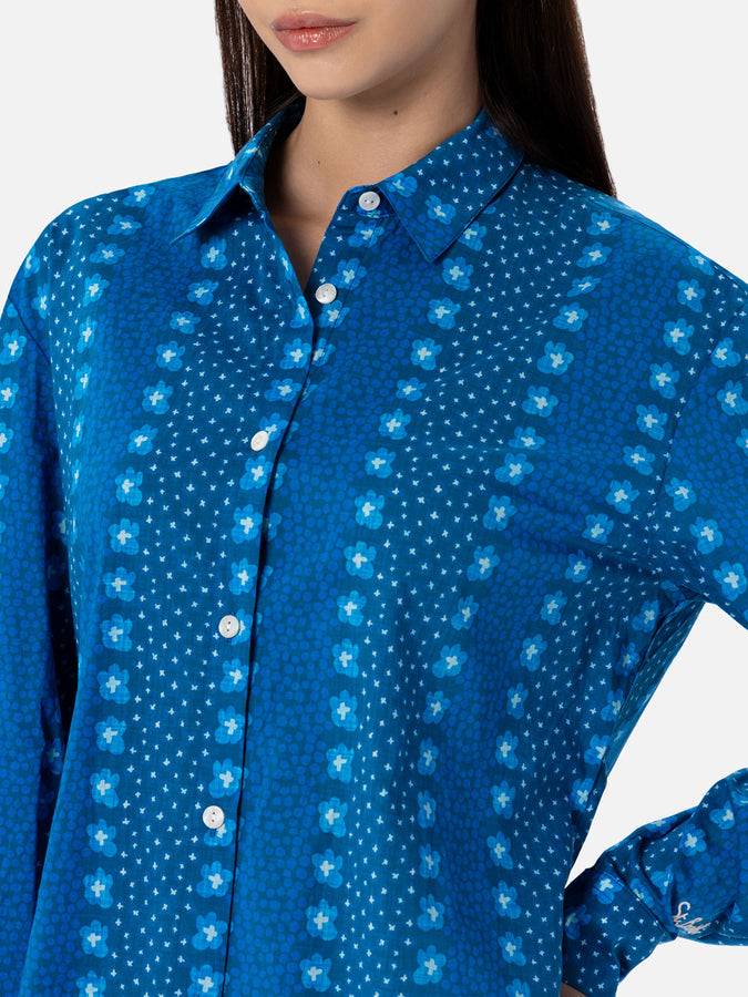 Mc2 Saint Barth Camicia da donna Brigitte in cotone con stampa fiori indaco I Più Venduti