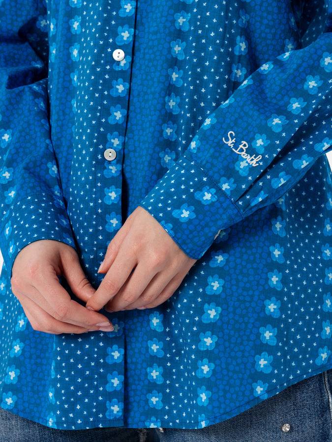 Mc2 Saint Barth Camicia da donna Brigitte in cotone con stampa fiori indaco I Più Venduti