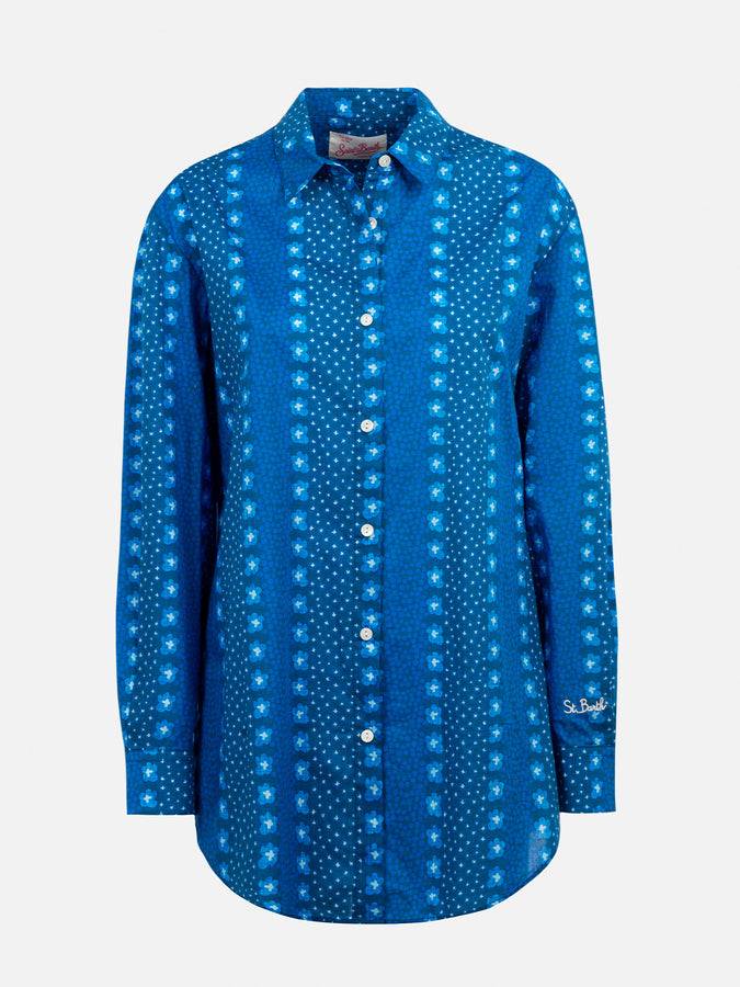 Mc2 Saint Barth Camicia da donna Brigitte in cotone con stampa fiori indaco I Più Venduti