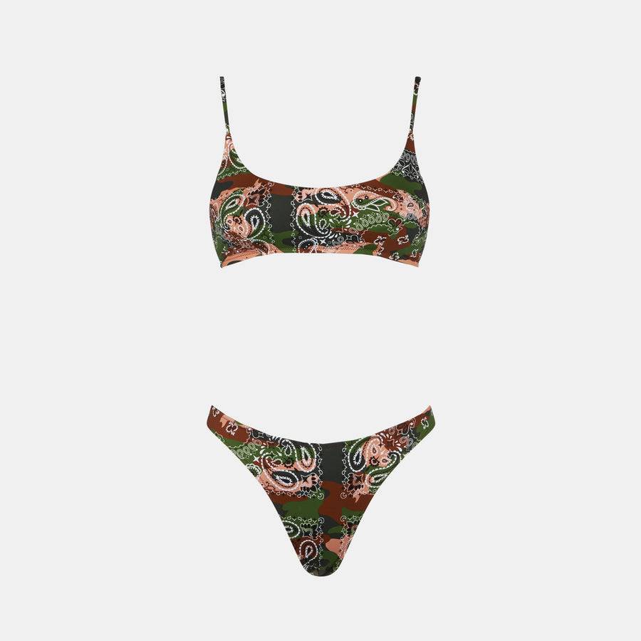 Mc2 Saint Barth Bikini da donna a bralette con stampa bandana mimetica Nuova
