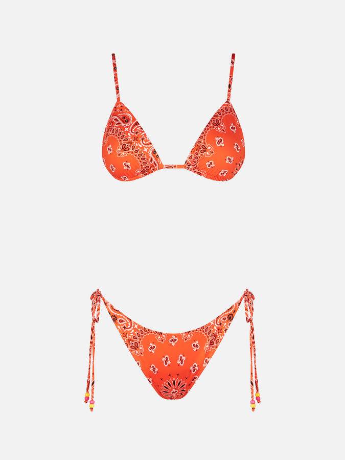 Mc2 Saint Barth Bikini da donna a triangolo arancione con stampa bandana Italy