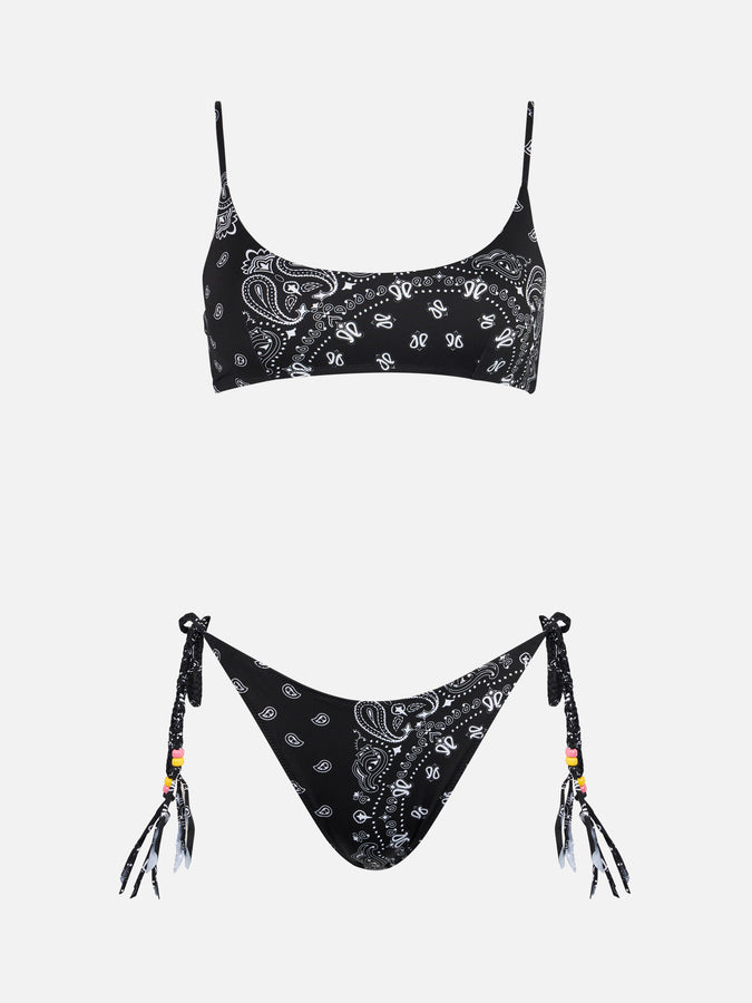 Mc2 Saint Barth Bikini da donna a bralette con stampa bandana nera Vendita