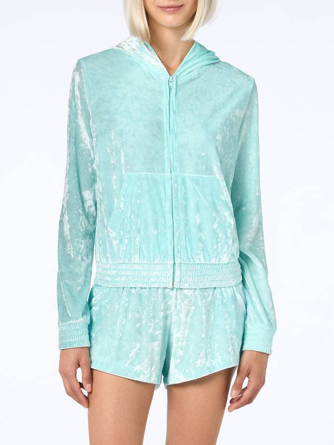 Mc2 Saint Barth Woman water green chenille zipped hoodie Jasmine Prezzo Ridotto