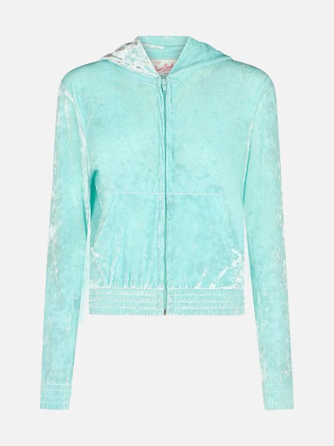 Mc2 Saint Barth Woman water green chenille zipped hoodie Jasmine Prezzo Ridotto